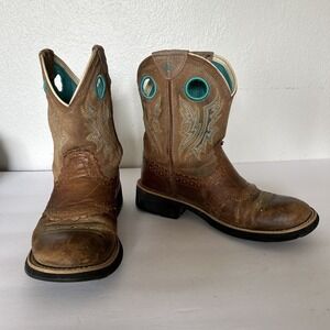 Ariat Fatbaby 10010219 Women's 5.5 B Brown Leather Pull Holes Western Ride Boots